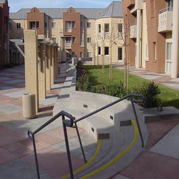 UC Riverside Student Housing A parcel of land is cut out of Orange Grove as an extension of UCR campus. A pedestrian promenade connects the internation