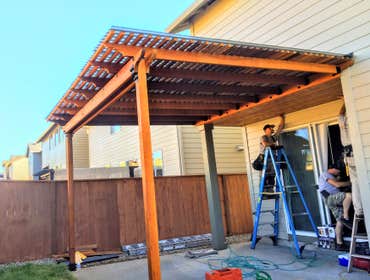 Attached Classic Pergola Permitted by the City of Camas this Custom Pergola was built 06/30/2017. Tongue and Groove installed back to sliding door.