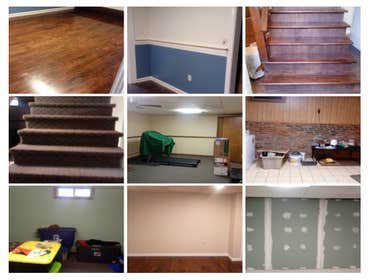 Photos by Aft Painting Created US Navy themed room for retired veteran with custom trim work and new flooring.
