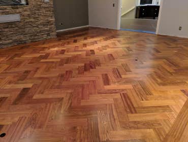 Custom Herringbone Hardwood Floor Installation, Brazilian Cherry Wood
