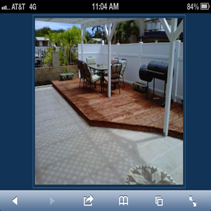Decks Decks, Floating Decks, Railroad tie stairs, Tile Accent flooring, Travertine