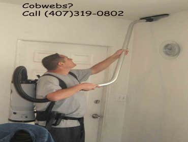 Special Jobs: Removing Cobwebs inside house or garage We use a Hepa Pro-Team backpack Vacuum with special extention wands to reach high places in garag