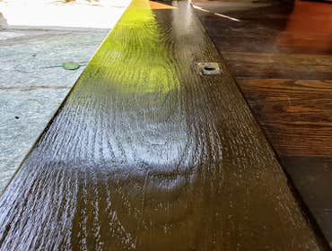 Sand, Stain and Finished project This is an exterior threshold that was sanded, stained, and finished with polyurethane. Due to the elements, they shou