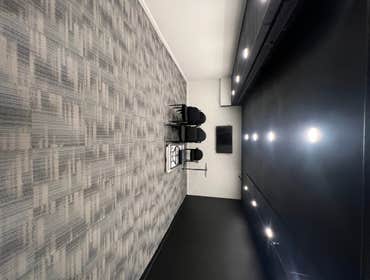 Studio/ Podcast room We flipped an old office space into a modern and sleek photography/ videography room. Just some paint from floor to the ceiling an