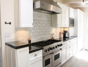 Provon Ln. Los Angeles, CA Complete kitchen remodel --- Custom cabinets, new appliances, garden window, flooring, countertops, backsplash, farm sink, e