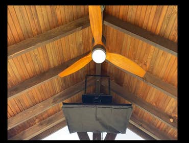 Photos by Dupont Technical Services #1 Kazeebo power. W fan added, motorized TV ceiling mount w 5 receptacles. And recess outdoor lighting.