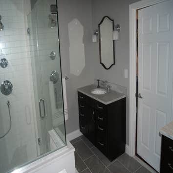 Custom Glass Enclosure Bathroom Remodel Double Vanity Carrara Tops Custom Glass Enclosure Bathroom Remodel Double Vanity Carrara Tops
