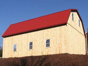 36’ W X 50’ L X 14’ 6” H (ID# 008) Dimensions:
36’ W x 50’ L x 14’ 6” H
36’ Gambrel Trusses, 2’ on Center
Colors:
Siding: Board & Batten White Pi
