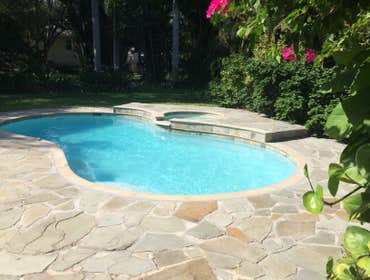 Stone deck, pool, spa