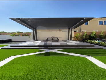 4K Aluminum Cantilever Lattice Pergola in Espresso color.
