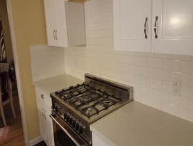 Budget kitchen remodel Budget Remodel That included demo work, some sheetrock, minor electrical, new tile flooring, new cabinets, counter top and subwa