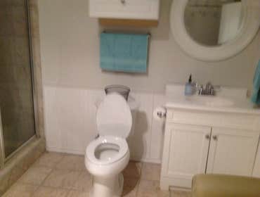 Small bath remodel The color scream on this one turned out great. Carrara marble & porcelain wood plank floor & bench seat. Black Stone vertical center