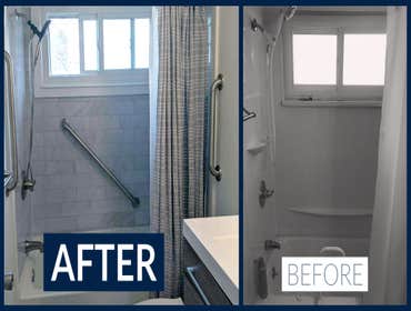Bathroom Remodeling Peoria IL - May 2021 - Dingerson Full bathroom remodel in Peoria IL. Utile tub-shower combo, vinyl plank flooring, floating vanity,