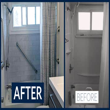 Bathroom Remodeling Peoria IL - May 2021 - Dingerson Full bathroom remodel in Peoria IL. Utile tub-shower combo, vinyl plank flooring, floating vanity,