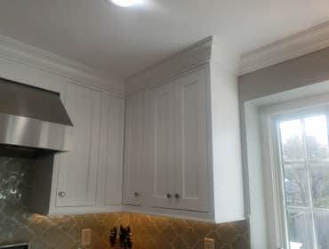 Detail of stacked molding, Inset cabinetry, Marblehead, MA