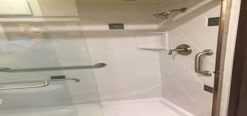 Best Western Plus - Sutter House Tub to shower conversion with design upgrades.
-Remove existing tub, surround, and hardware.
-Install Seamless Wall