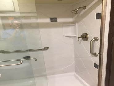 Best Western Plus - Sutter House Tub to shower conversion with design upgrades.
-Remove existing tub, surround, and hardware.
-Install Seamless Wall