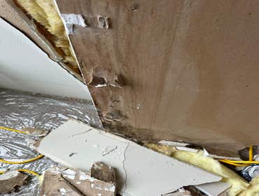 Water Mitigation This project was a roof leak the photos show initial inspection to post demo.