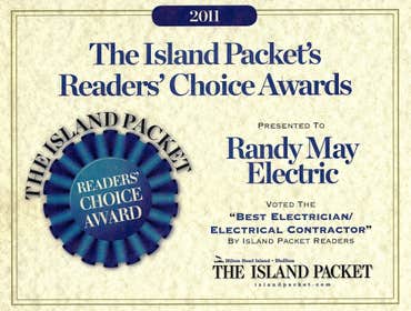 Readers Choice Awards - Best Electrician, Electrical Contractor Randy May Electric won The Island Packet's Readers' Choice Award as the Best Electricia