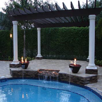 Pool renovation, pergola w/ water-fire feature Pool renovation, pergola w/ water-fire feature / new deck