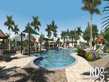 Shell Point Retirement Community Resort Pool Resort Pool and Bathhouse- Bathhouse facility, resort pool with lap pool section, beach-walk-in entry, tre