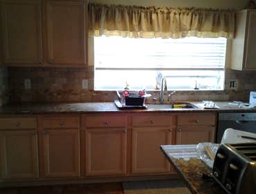 Backsplash We added tile to a regular drywall backing to give the kitchen a beautiful new look