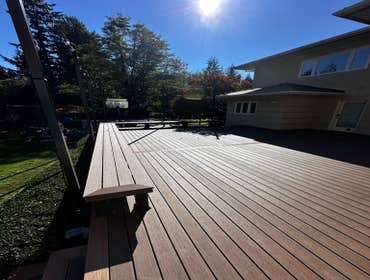 Photos by Vertex Decks LLC #1 Another beautiful project features TimberTech composite decking with a picture frame perimeter, including steps. The addi