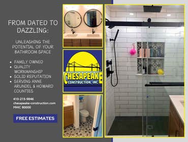 Photos by Chesapeake Construction, Inc #34 From Dated to Dazzling: Unleashing the Potential of Your Bathroom Space. Contact us today for a Free Estimat