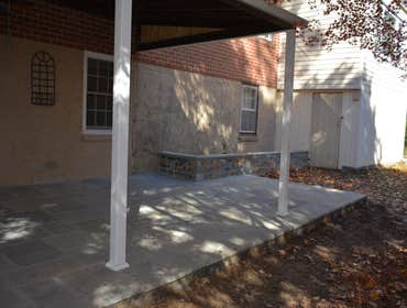 Patio Remodeling, Towson Amazing patio remodeling project with retaining walls. Finished with beautiful Blue stone on patio floor and natural stone on 