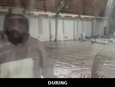 Licensed Asbestos Abatement In Progress — 34,400 SF Vacant Church, Dallas TX. Full PPE, containment, HEPA. DSHS License 801291