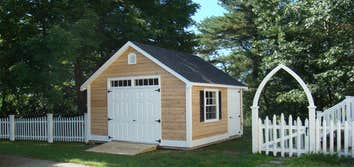 Project photos from Reeds Ferry Sheds Reeds Ferry Sheds are available with pine, cedar, vinyl, and cedar shake siding