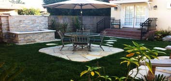 Infinity Construction And Design Inc Project Steps and hardscape. Outdoor lounge with fireplace. Backyard patio space and waterfalls. Landscaping arour
