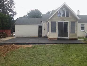 Patio replacement, Wood to concrete with grooves and curb appeal