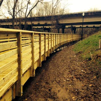 Photo(s) from RamJack Mississippi LLC Boardwalk helical piles with battered piles. Bridge abutment piles