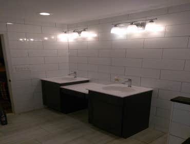New Bathroom Gutter out full bathroom, Install new toilet, custom sink, custom bathroom pantry, stand up shower with granite water fall and bench, Inst