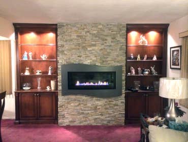 Stack stone fireplace