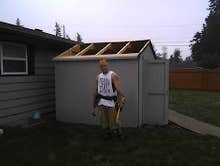 Backyard shed relocation Disassemble previously built shed, relocate to back of property, level out new location, re assemble shed and built new leanto