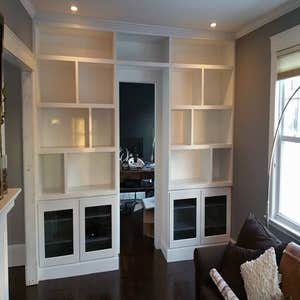 wall shelf with base cabinets