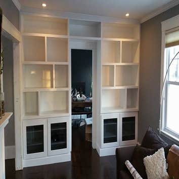 wall shelf with base cabinets