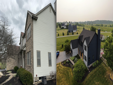 Photos by 614 Exteriors, LLC #18 New roof, siding, board & batten, cedar post, painting of windows and white wash bricks