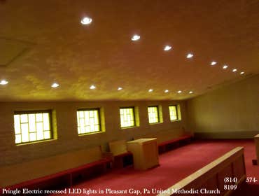 Photo(s) from Pringle Electrical Services United Methodist Church Pleasant Gap Pa 16823 led lighting install back pews