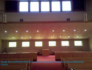 Photo(s) from Pringle Electrical Services United Methodist Church Pleasant Gap Pa 16823 led lighting install back pews