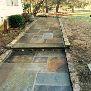 Photos by PFA Contracting #1 DEMO WALKWAY AND FRONT STEPS. RECONSTRUCT NEW FRONT STEPS WITH LANDING USING BLUE STONE TREADS, BLUESTONES FOR THE...
