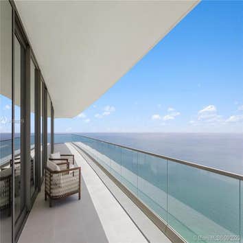 Luxury Oceanfront Balcony - Large-Format Stone Tile & Glass Railing, Miami Beach
