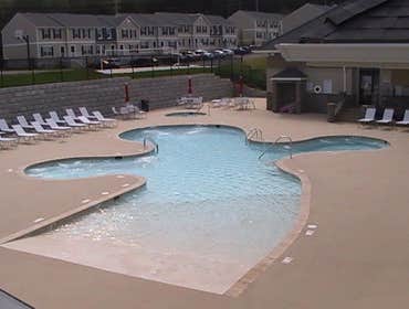 Infinity Edge swimming pool Charlottesville Infinity edge pool with colorized plaster, water feature, tanning shelf, seating benches w/ jets, beach ent