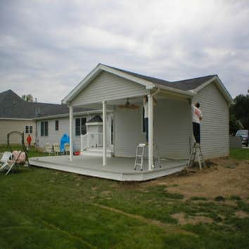 favorites lewiston, ny theater room addition, with attached porch roof and vinyl deck