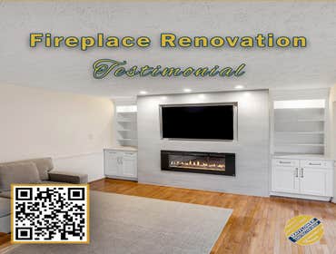 Alexis' Fireplace Renovation Testimonial Video From an old enormous brick fireplace that took most of their wall. With sharp bricks and edges, it was a