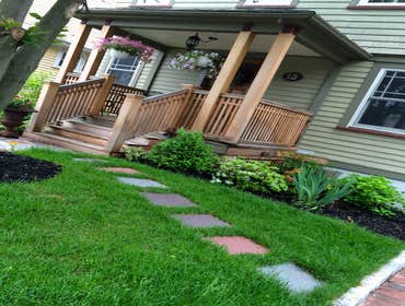 stone path and front porch
