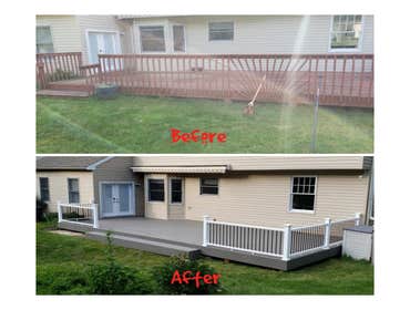 Photos by DJS Home Remodeling, LLC #1 Removed all old railing and deck boards. Repaired framing as needed. Installed new Timbertech decking along with 