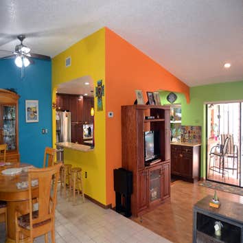 Talavera-style Kitchen full remodel Lake Estates full kitchen remodel with wood cabinets, fabricated Rose Gold granite tops, minor construction, new el